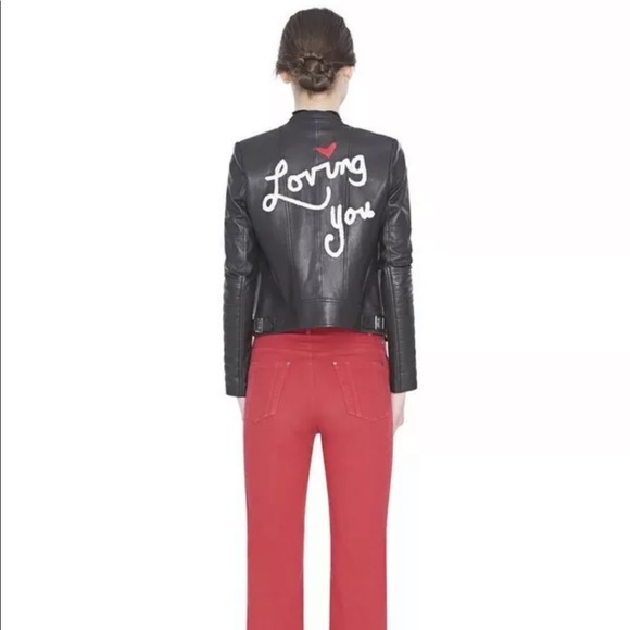Alice & Olivia Gamma loving you leather jacket S RARE - Picture 7 of 11